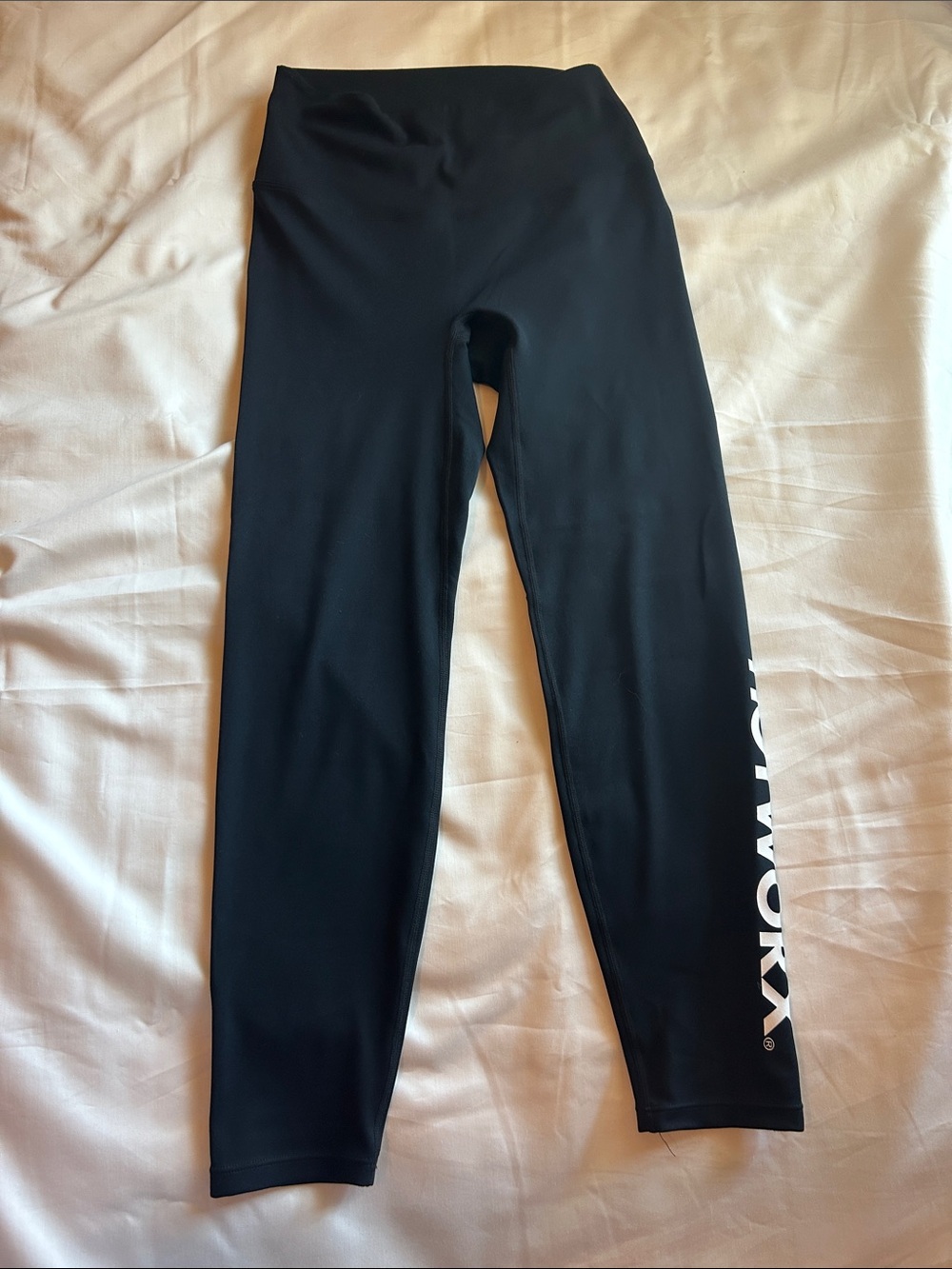 Black High-Rise Leggings with White Side Logo
